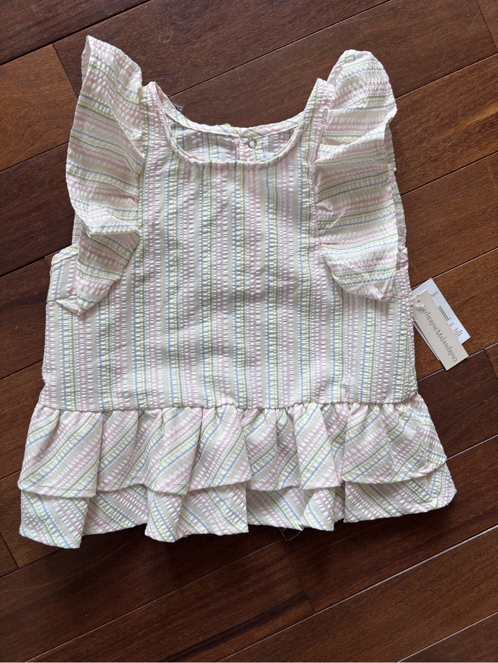 Catherine Malandrino Girls Pastel Striped Ruffle Top